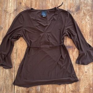 j.t.b. Women’s Boho Feminine Brown 3/4 Bell Sleeve Peasant Blouse Medium‎ GUC